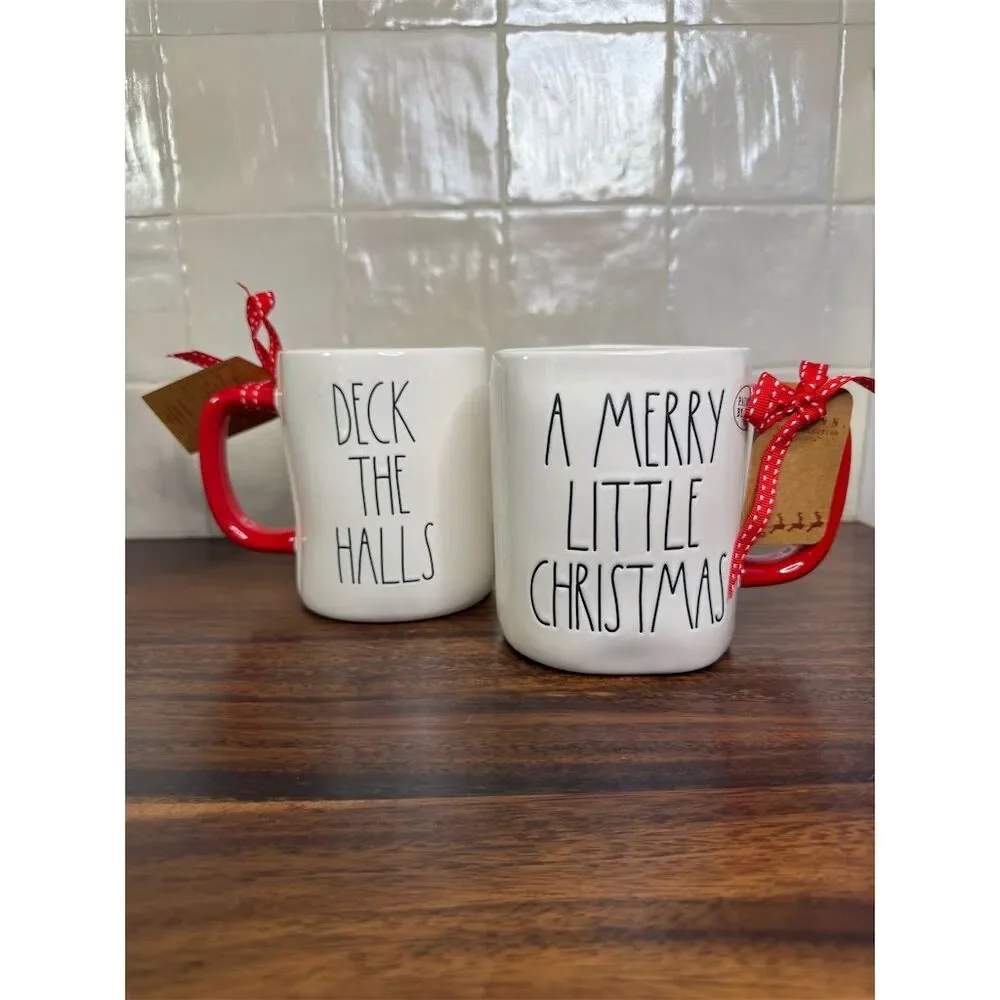 Rae Dunn Christmas Mug Set of 2 - Deck the Halls & Merry Little Xmas